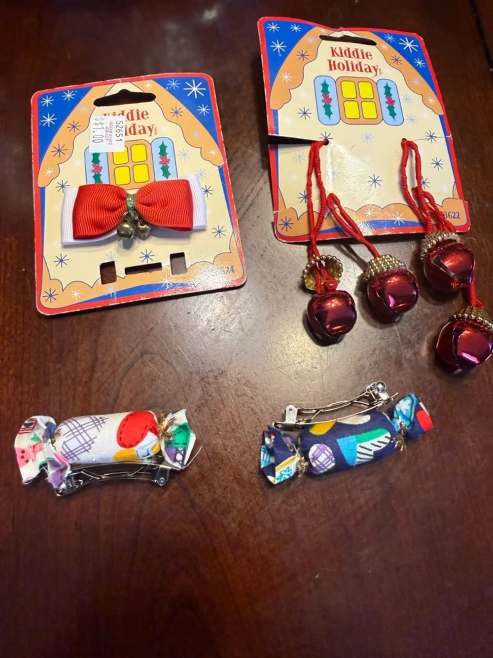 Holiday Hair Clips & Bell Charms Set - Red Accent